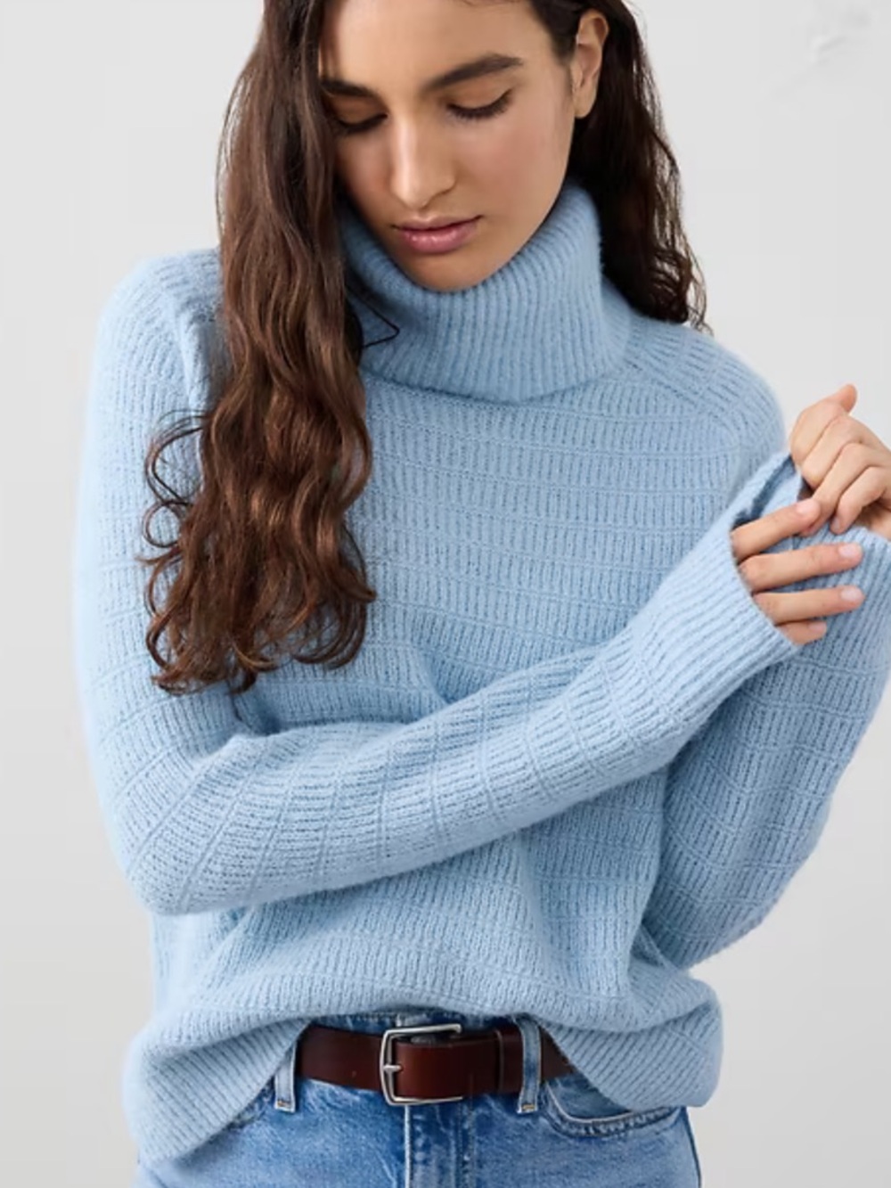 Banana Republic BRUSHED TURTLENECK SWEATER natural blue wool alpaca